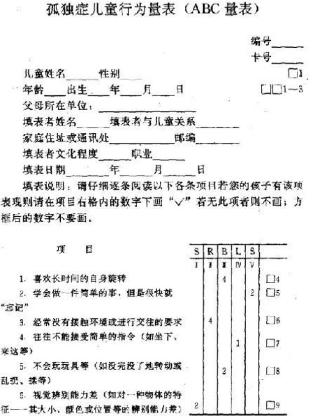 儿童孤独症abc量表评分